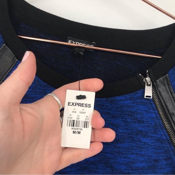 NWT Express Edgy Vegan leather & Zipper Accent Sweatshirt - Picture 4 of 7